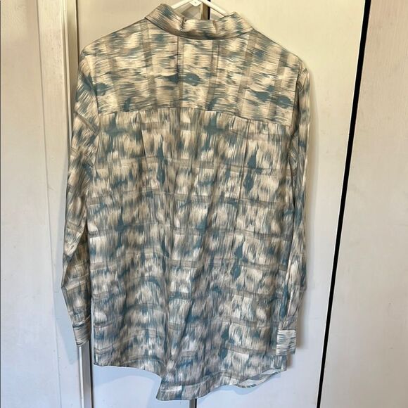 Lafayette 148 100% Cotton Patterned Blue White Button Up Fall Winter Shirt - Picture 8 of 12